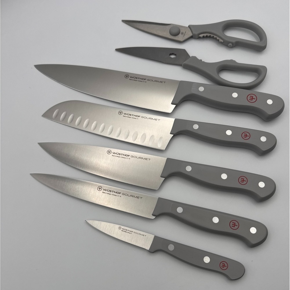6PC Wusthof Gourmet Knife Set CUSTOM Gray Handle Santoku Chefs Shears